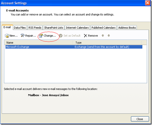 Outlook 2007 Change settings