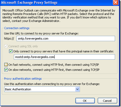 Exhange proxy settings 