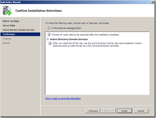 confirm installation selections