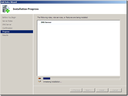 Installing DNS progress