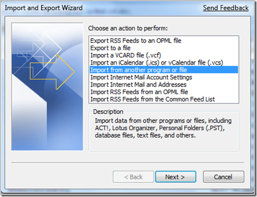 Import from a program or file