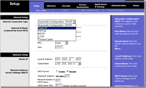 Configure A Linksys Router With A Static Ip Address