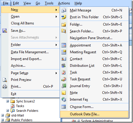 Outlook data file