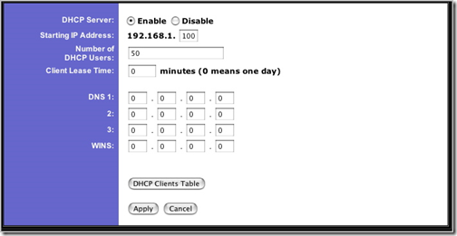 DHCP Linksys server