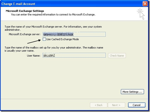 how to switch to cached exchange mode outlook 2007