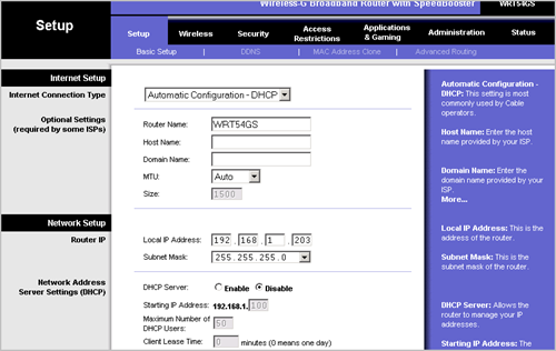 linksys router setup pages