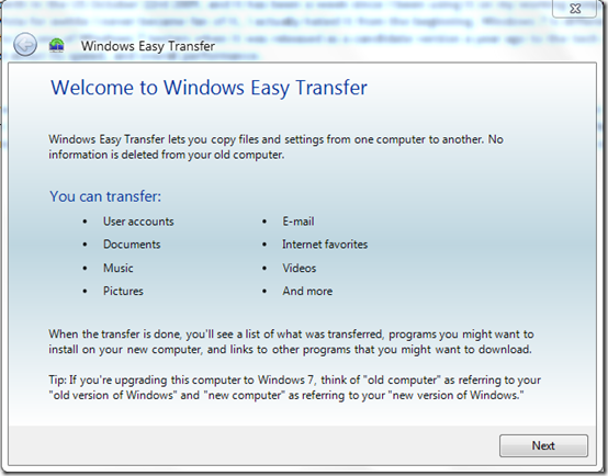 Windows Easy transfer