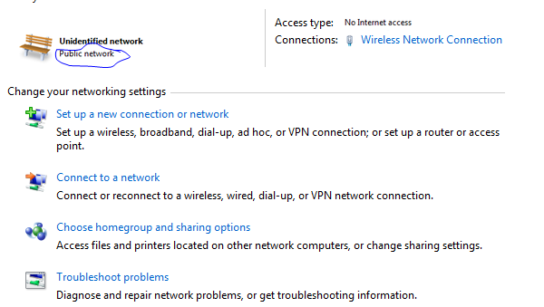 showing unidentified network in home's windows 7
