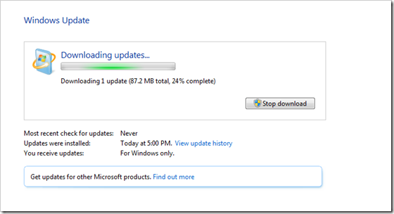 windows 7 installing 100 updates