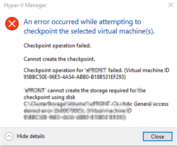 Checkpoint fails access denied 