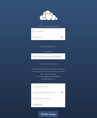 owncloud installation wizard