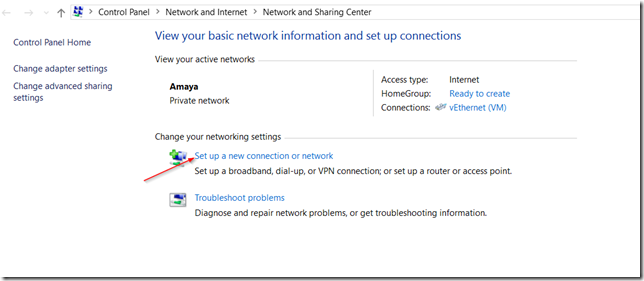 setup a new connection or network