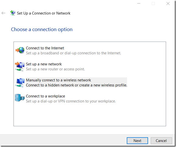 manully connection to a wireless network