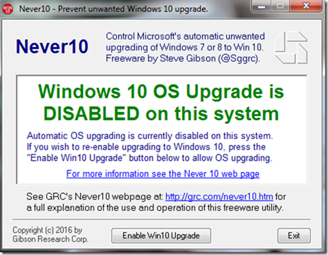 disable Windows 10 upgrade