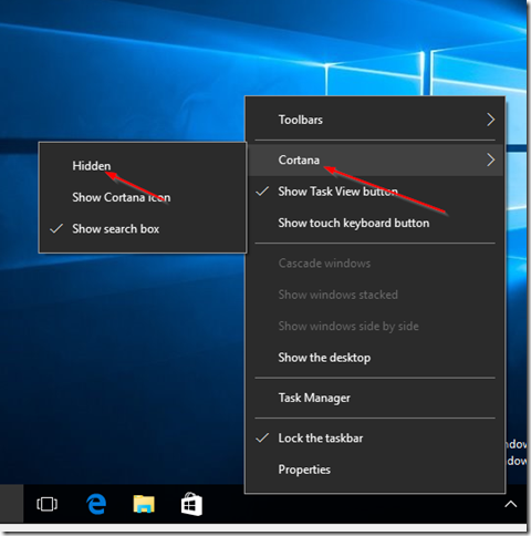 hide cortana