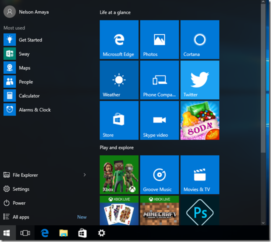 start menu Windows 10