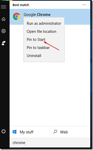 pin app to the start menu