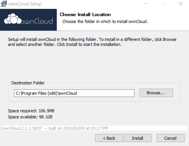 ownCloud choose the location 