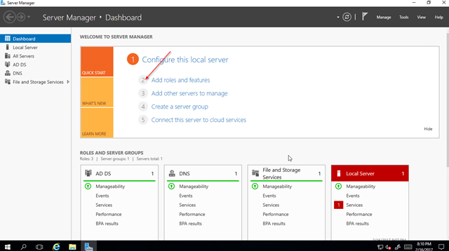 Server 2016 server manager 