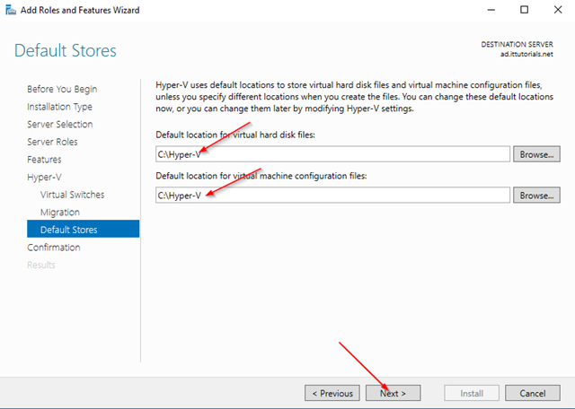 choose VM storage location 