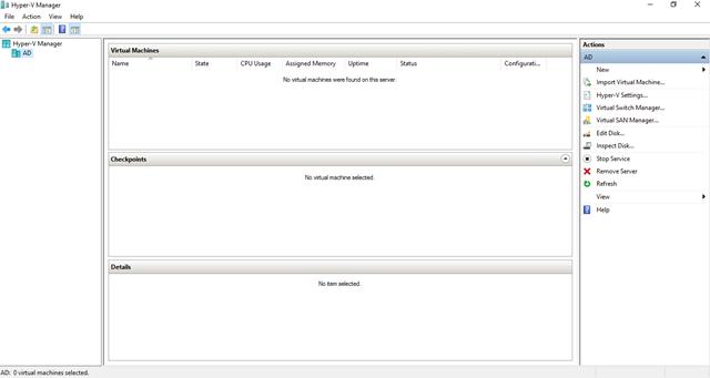hyper-v manager - Windows Server 2016