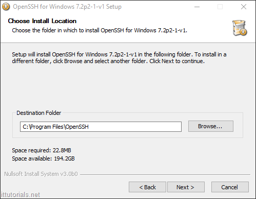 choose install location open ssh