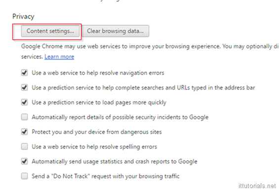 Privacy content settings in Google Chrome