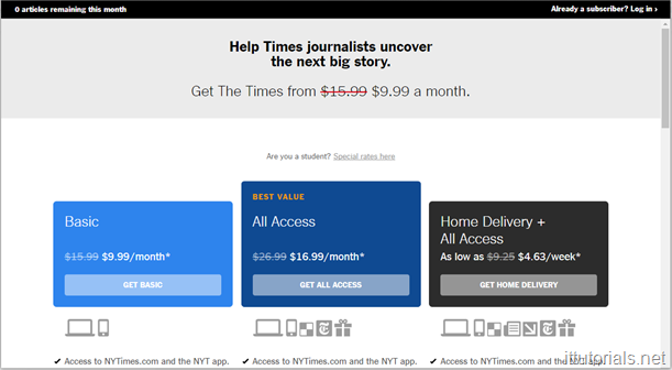 New York Times Paywall Popup