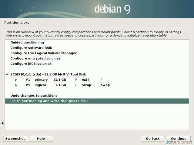 Debian - finish partitioning 