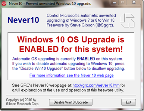 Windows 10 upgrade enabled 